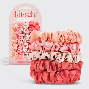 Gerüschte Satin Haargummis 5er Set - Kirschblüte