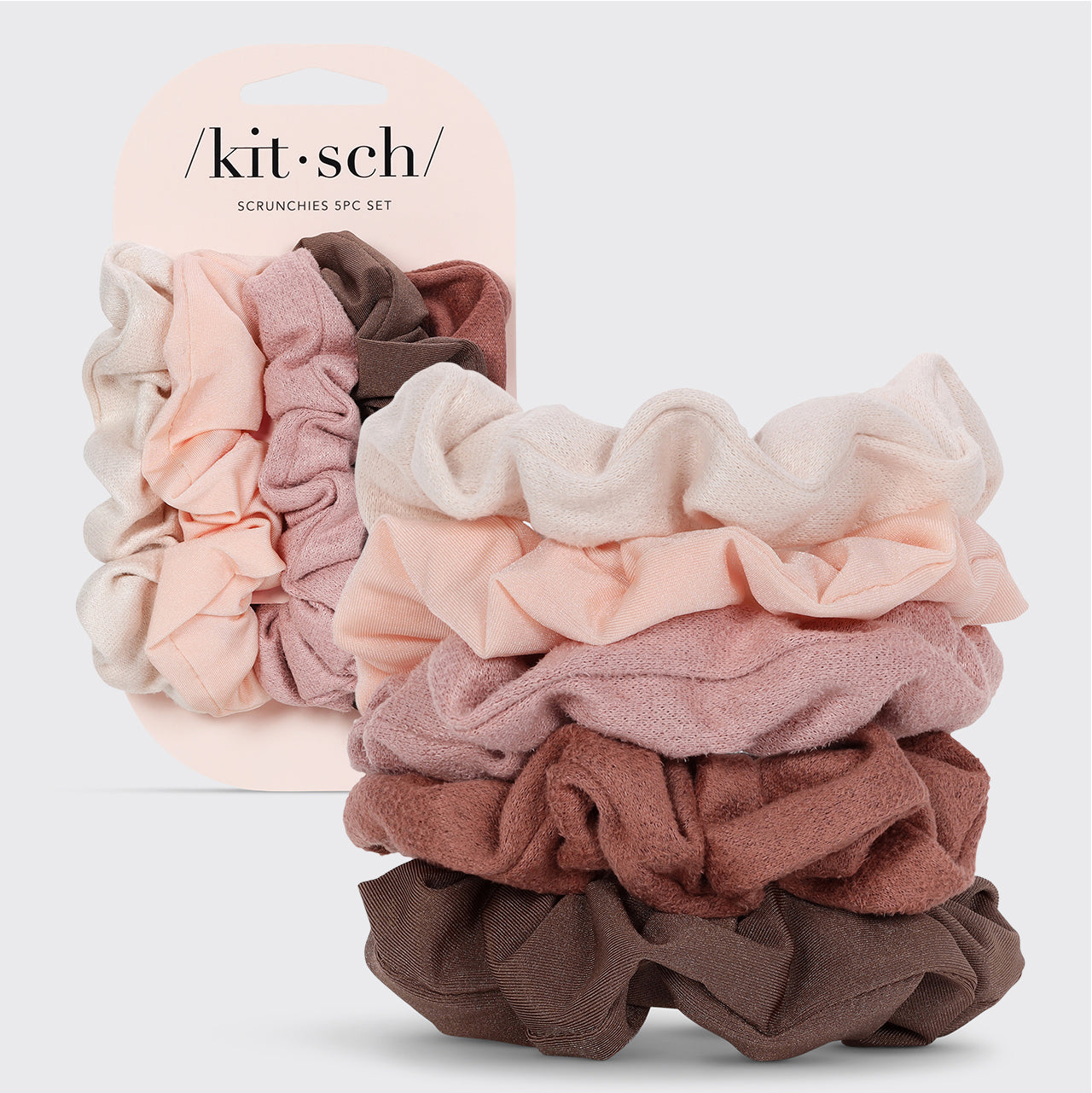 5er-Set Scrunchies mit verschiedenen Strukturen – Terrakotta