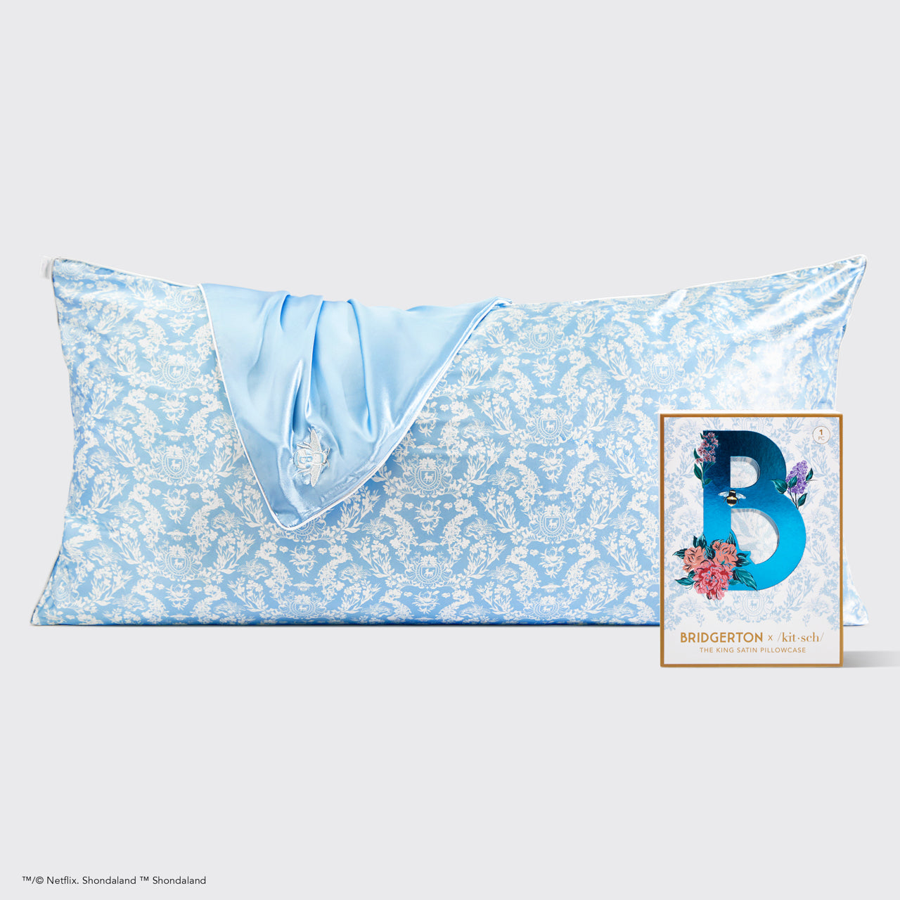 Bridgerton x Kitsch King Satin pudebetræk - Toile De Blue