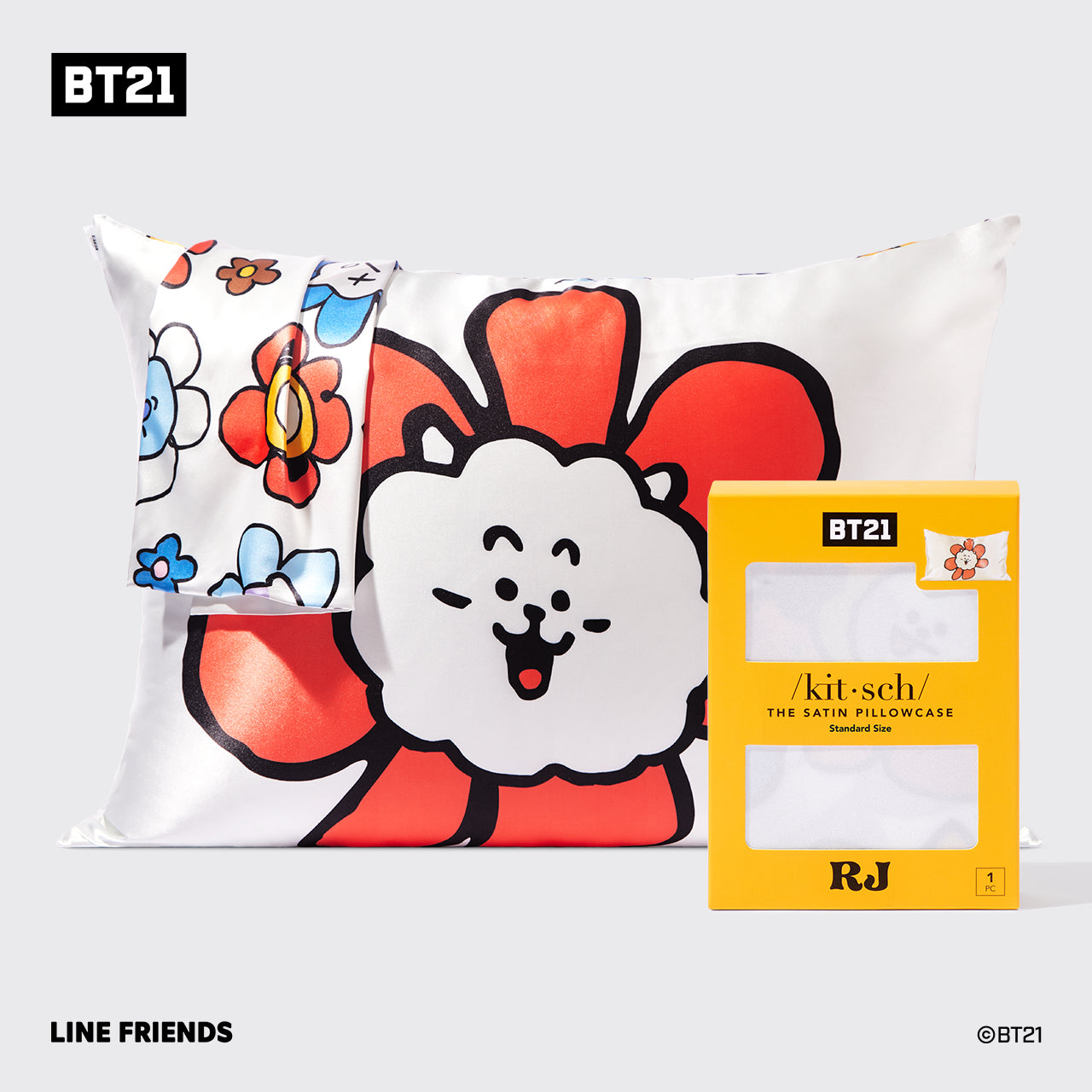 Kitsch x BT21 Funda de almohada de satén RJ