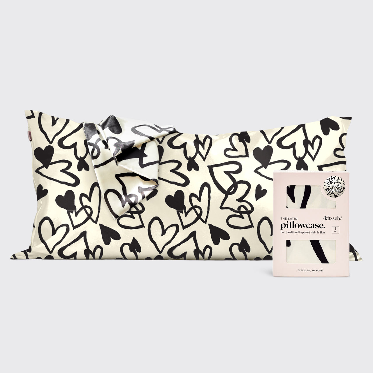 Satin-pudebetræk King - Hjerte