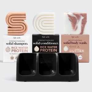 Hair Growth Rice Water Shampoo & Conditioner Soap Dish Bundle - Black