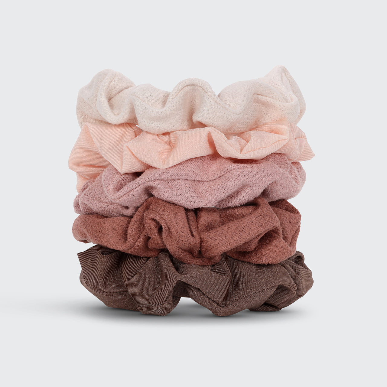5er-Set Scrunchies mit verschiedenen Strukturen – Terrakotta