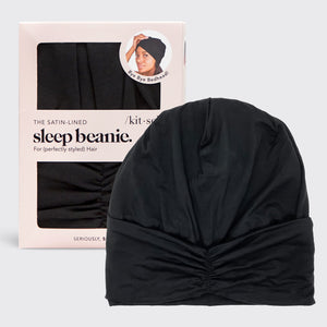Sleep Turban/Beanie med satinfor - Sort