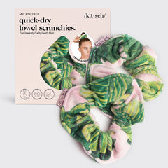 Patenterede håndklæde-scrunchies i mikrofiber - palmeprint