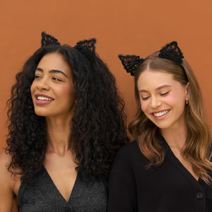 Fascia per capelli e maschera in pizzo di gatto nero