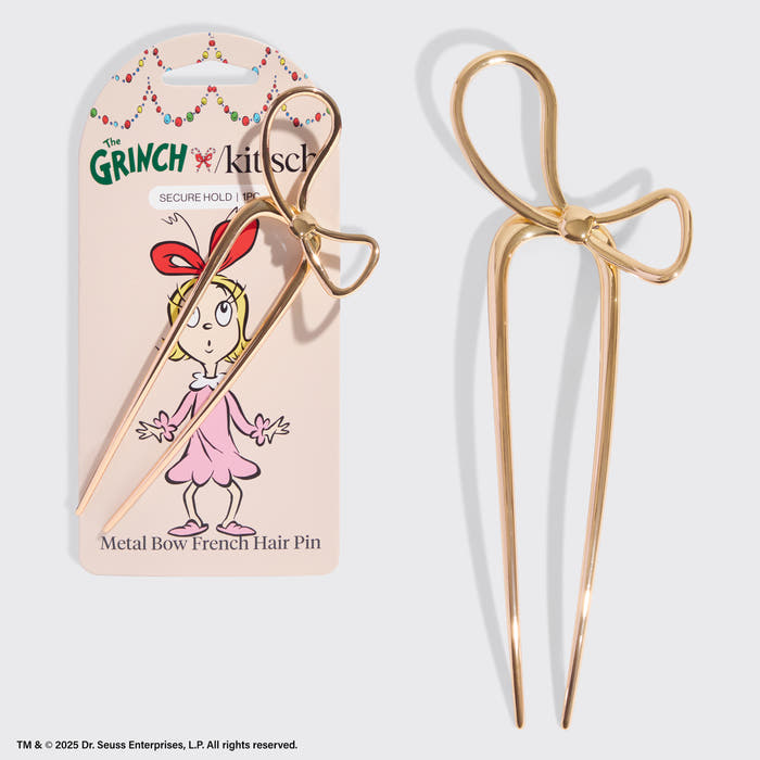 The Grinch x Kitsch Goldfarbene französische Haarnadel mit Schleife