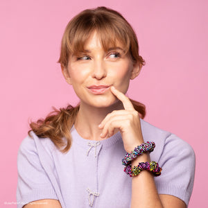 Lisa Frank x Kitsch Ruched Satin Scrunchies in Rainbow Leopard