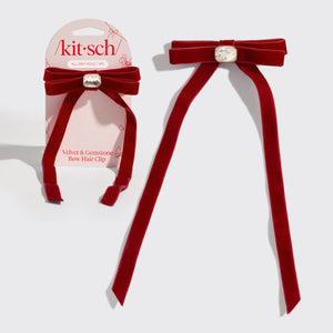 Velvet & Gemstone Bow Hair Clip