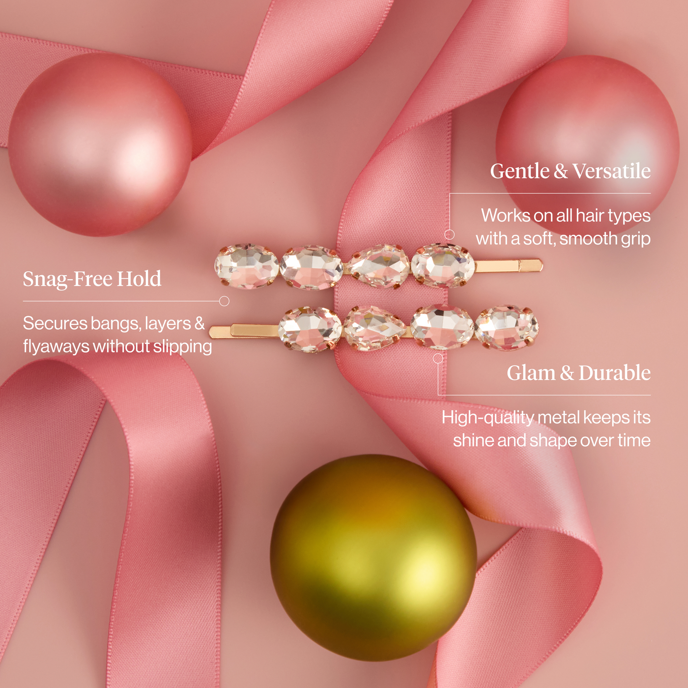 White Gemstone Bobby Pins