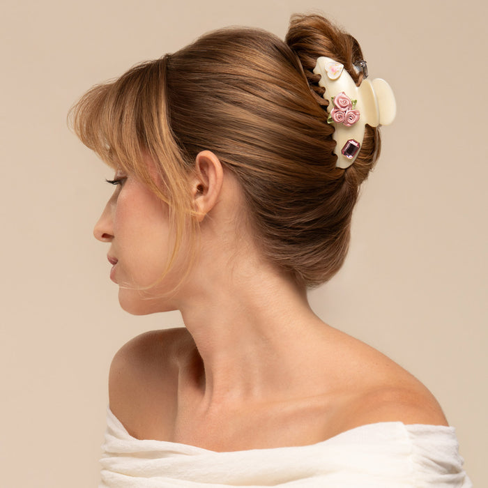 KitschPop™️ Curved Claw Clip & Charms in Pearlized Cream