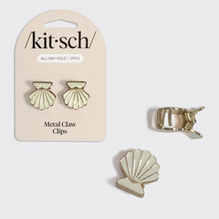 Gold & Pearlized Cream Metal Clam Shell Hair Clip Set