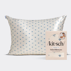 Satin Pillowcase in Pearlized Cream & Coastal Blue Print