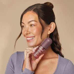 KITSCH Performance Ritual Kit — on-model lifestyle shot featuring the Soft Santal Hair & Body Perfume Mist — refresh your strands post-workout, between washes