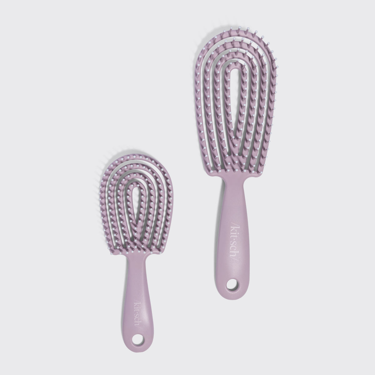 KITSCH Soft Violet Detangling Duo 2pc Set — full set flat lay with the full-size Detangling Flexi Brush and travel-friendly mini — ideal for most hair types and textures — great for home or travel