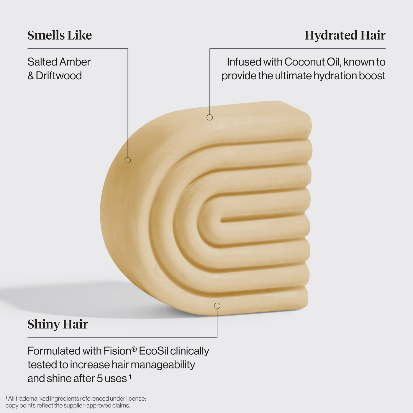 KITSCH Coconut Oil Conditioner Bar for Dry Damaged Hair — ingredient close-up of deep moisturizing coconut oil conditioner bar — free of parabens, phthalates, silicones & sulfates — pH balanced, safe for color-treated hair, vegan & Leaping Bunny Certified