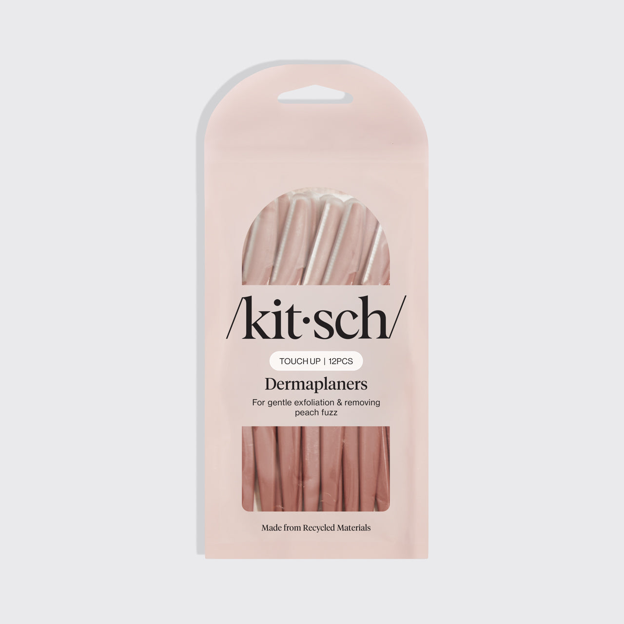 Kitsch Touch Up Dermaplaners 12pc in Terracotta in recyclable blush-pink retail packaging, front of pack