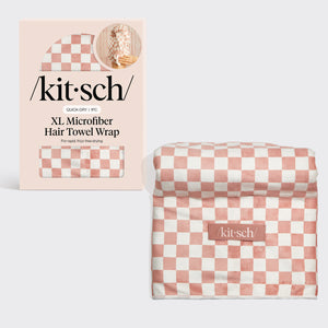 XL Quick-Dry Hair Towel Wrap - Terracotta Checker