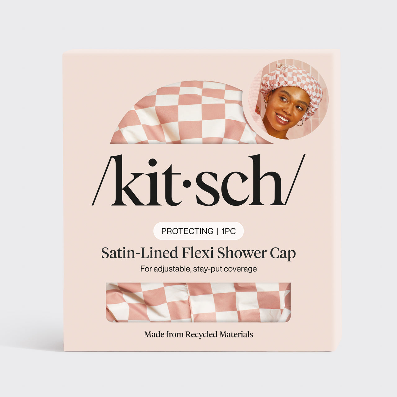 Terracotta Checker Satin Shower Cap