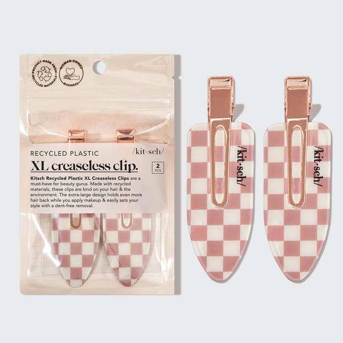KITSCH XL Creaseless Hair Clips 2pc Terracotta Checker — Hero