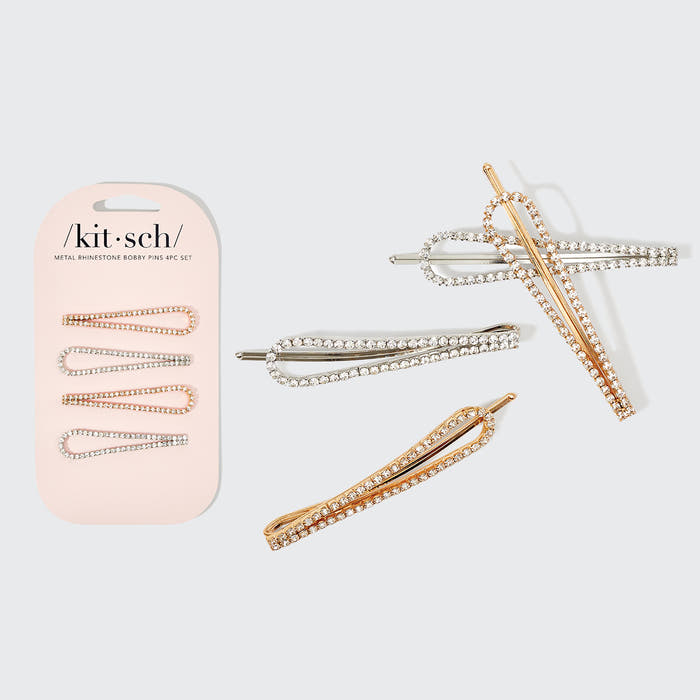 4-teiliges Set Haarnadeln aus Metall mit Strass-Anhänger - Gold und Silber
