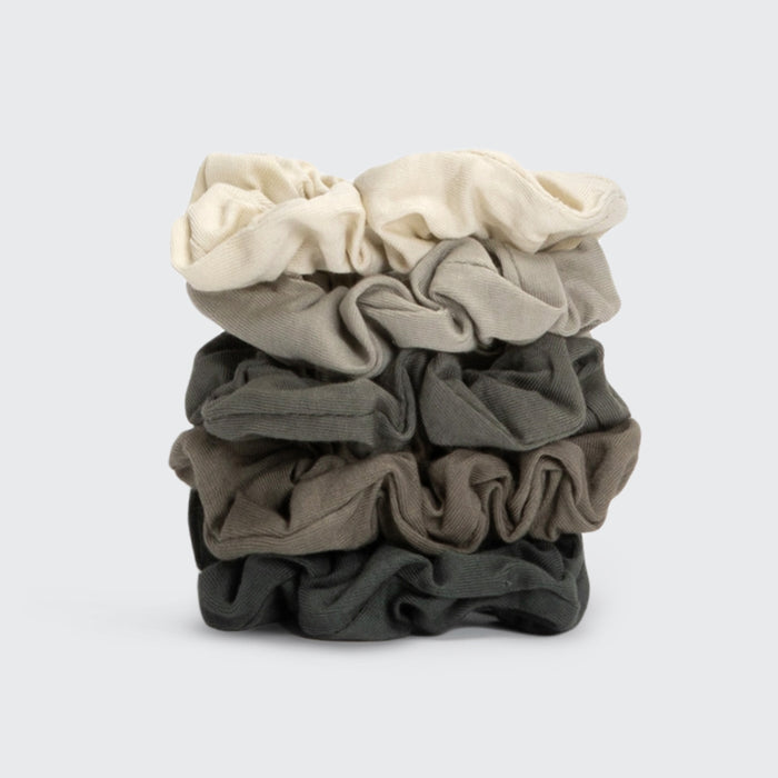 Set di 5 pezzi di Scrunchies in maglia - Grigio e Crema