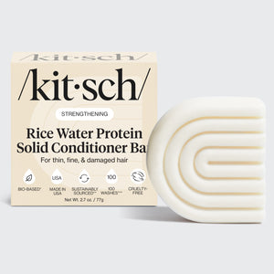 KITSCH Rice Water Conditioner Bar for Hair Growth — hero shot of strengthening rice water conditioner bar — Rice Tein NPNF® clinically proven to increase hair volume by 20% after 5 washes — conditions & encourages overall hair length & density