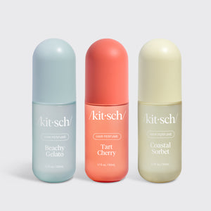 Kitsch Fruity Summer Trio – Tart Cherry, Beachy Gelato, and Coastal Sorbet hair perfumes styled together