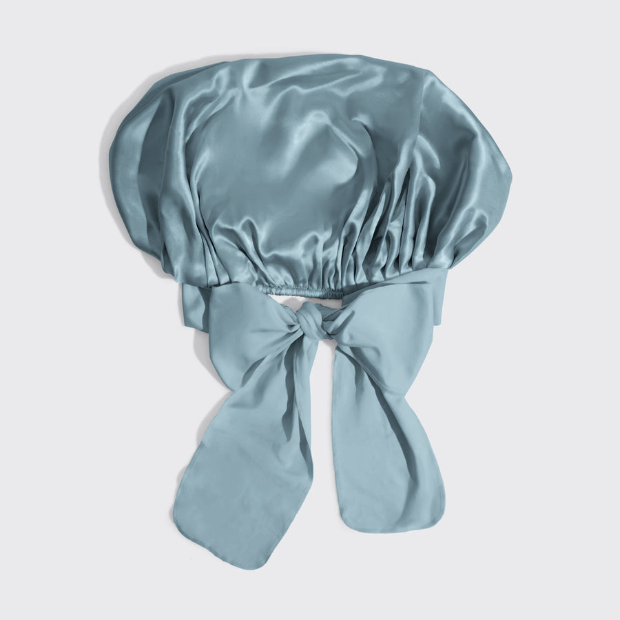 KITSCH Haze Blue Oversized Satin Bonnet — flat-lay product shot — adjustable, double-layered satin