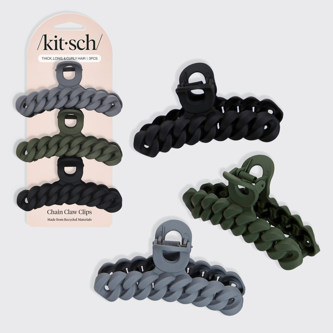 Black & Moss Chain Claw Clips 3pc Set