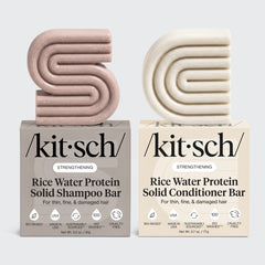 Kombination af shampoo og balsam med risvand