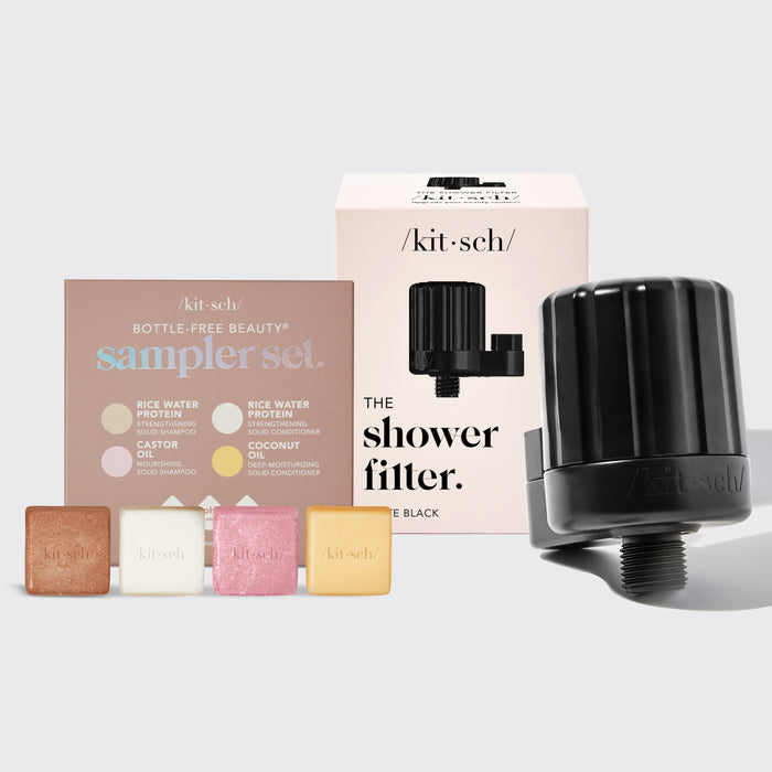 Duschfilter + Shampoo &amp; Spülung 4-teiliges Set - Schwarz