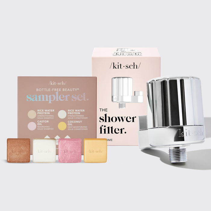 Duschfilter + Shampoo &amp; Spülung 4-teiliges Set - Chrom
