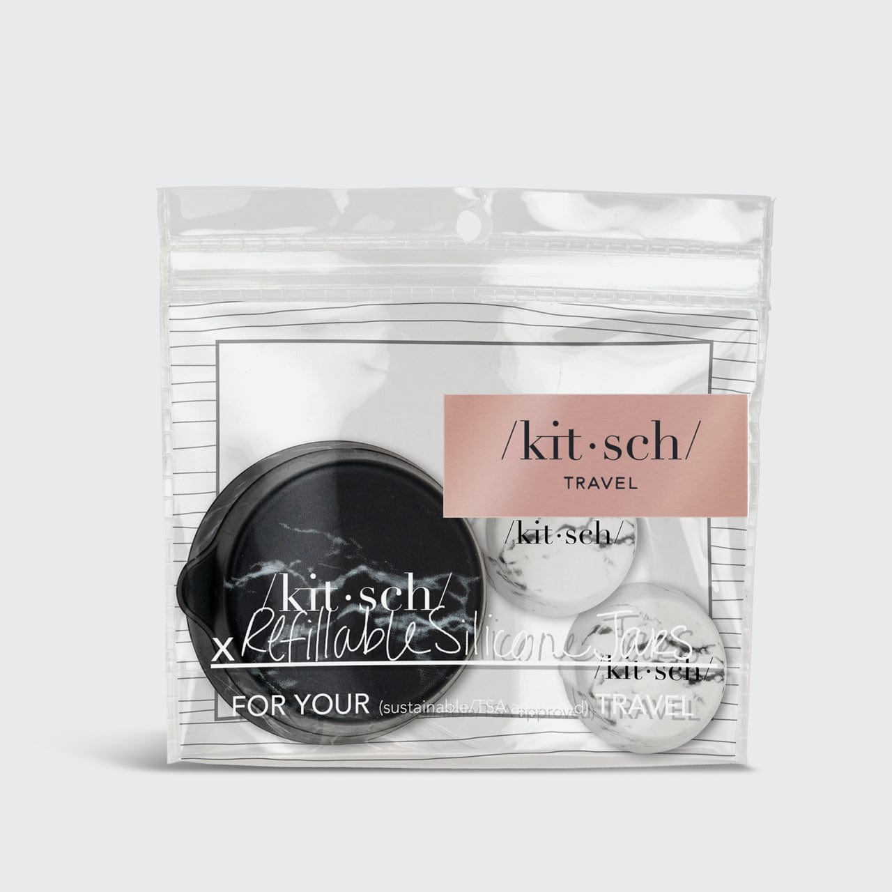3pc Silicone Travel Jar Set - Black / White Marble