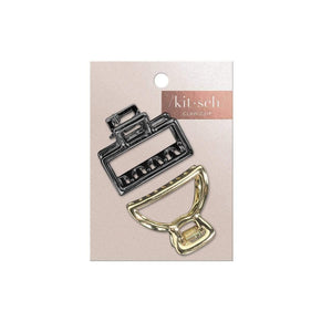 Mini Open Shape Claw Clips- Round 2pc Hematite/Gold Hair Accessories Hair Accessories 