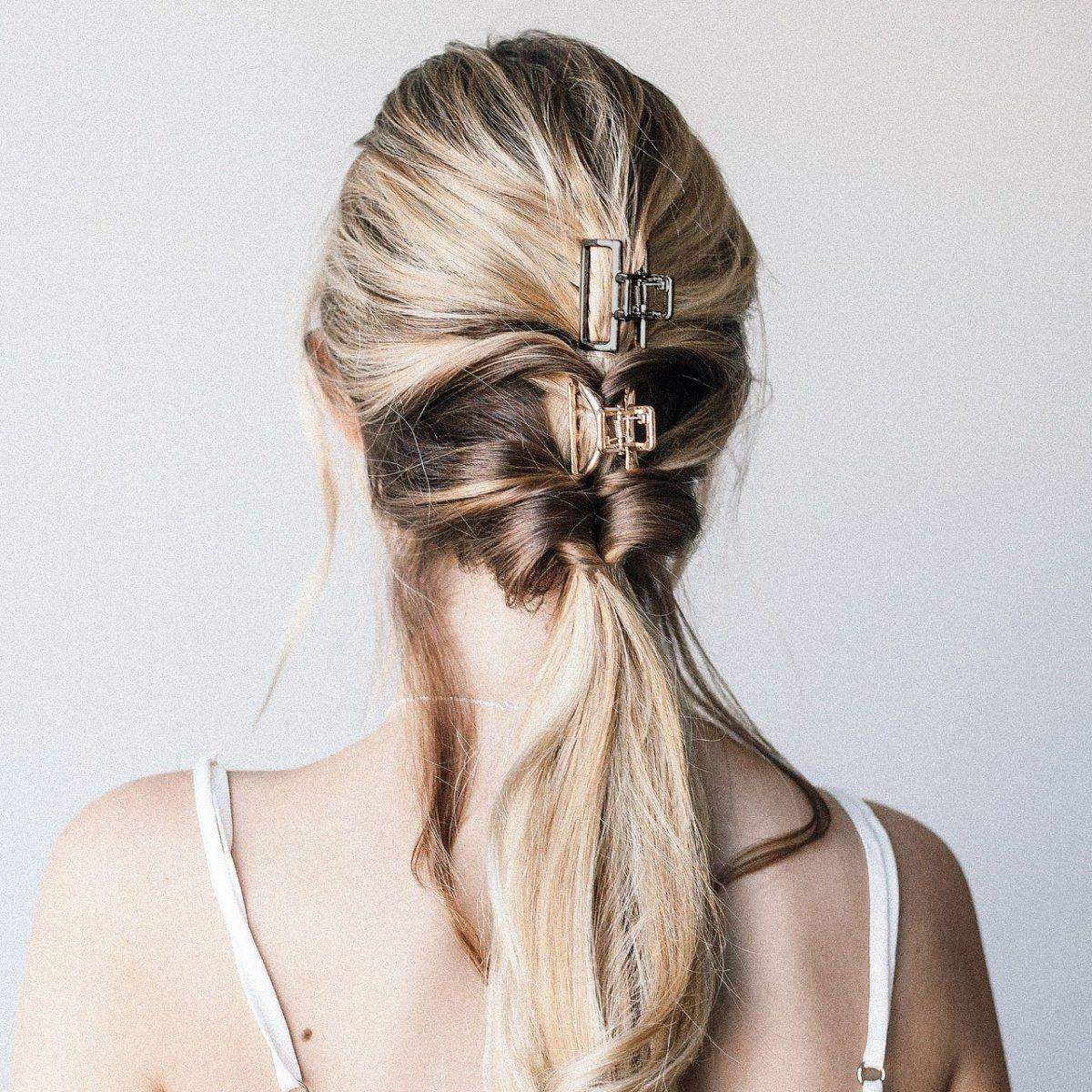 Mini Open Shape Claw Clips- Round 2pc Hematite/Gold Hair Accessories Hair Accessories 
